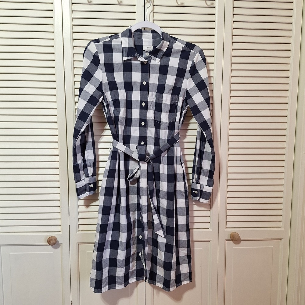 J Crew Womens Size 2 Tie Belt Poplin Longsleeve Shirt Dress Button Front Pockets - Picture 6 of 15